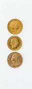 Österreich/SchweizDrei Goldmünzen: 20 Franken Vreneli 1947. GG, 900. 6,5 g. - 20 Kronen 1915. GG,