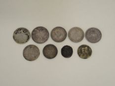 Konv. von neun MünzenBestehend aus fünf osmanisch/persischen Silbermünzen (insges. 112,7 g), einem