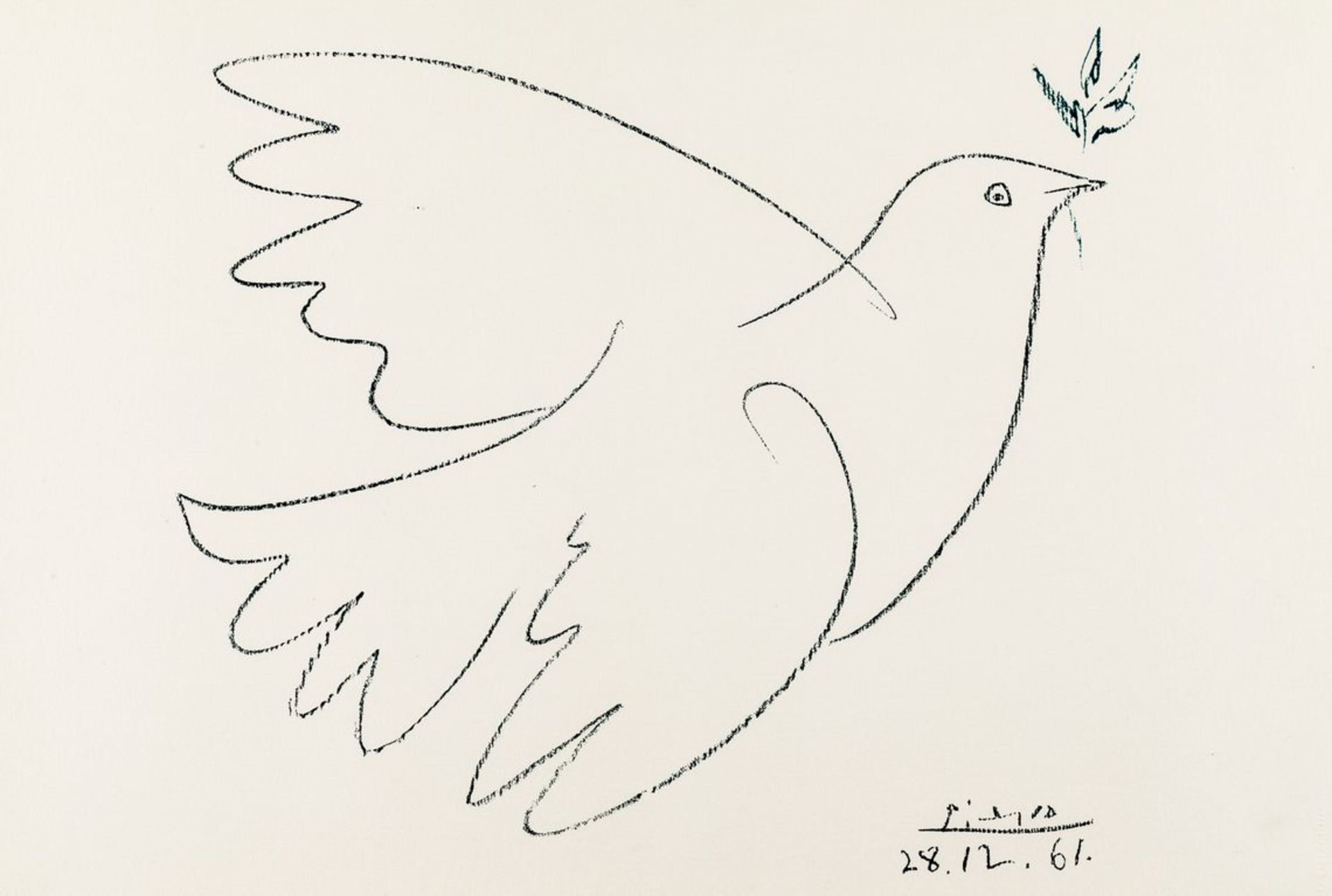 Picasso, Pablo1881 Malaga - 1973 Mougins. Lithogr. Taube mit Olivenzweig. U.r. im Stein sign. u.