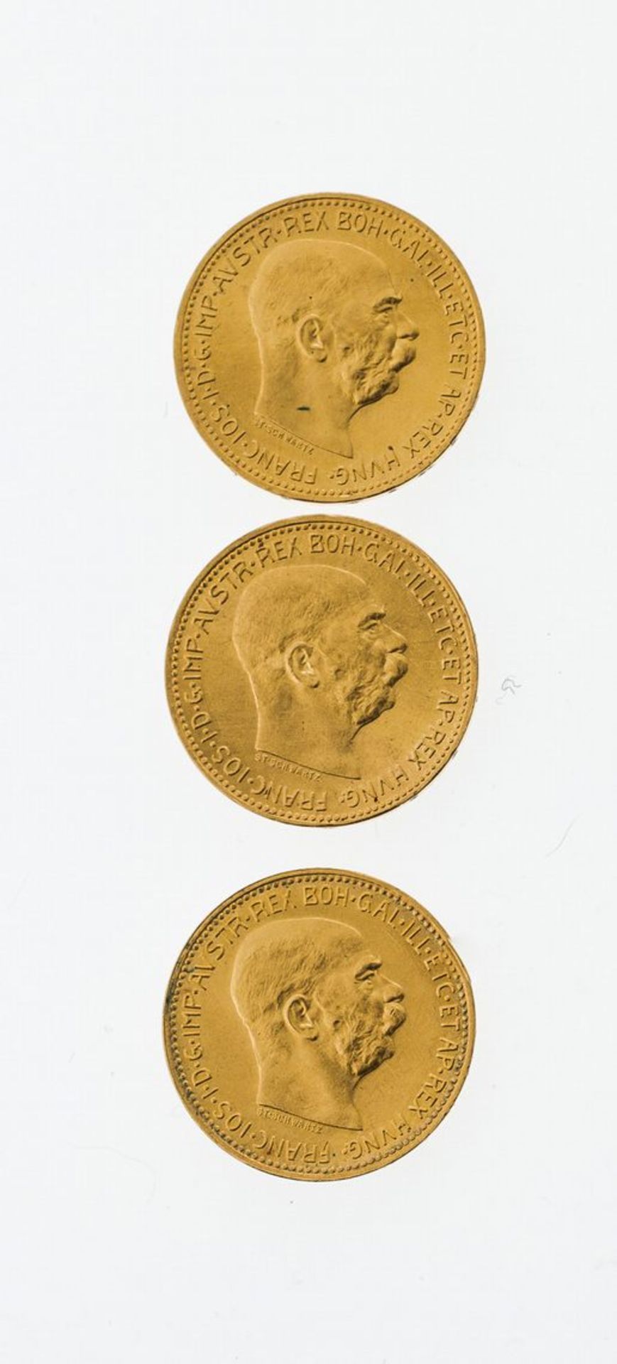 Österreich3 x 20 Kronen 1915. GG, 900. Insges. 20,3 g.