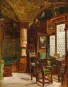 GenremalerUm 1900. Öl/Lw. Blick in ein großbürgerliches Interieur mit Butzenscheiben. 46 x 37 cm.