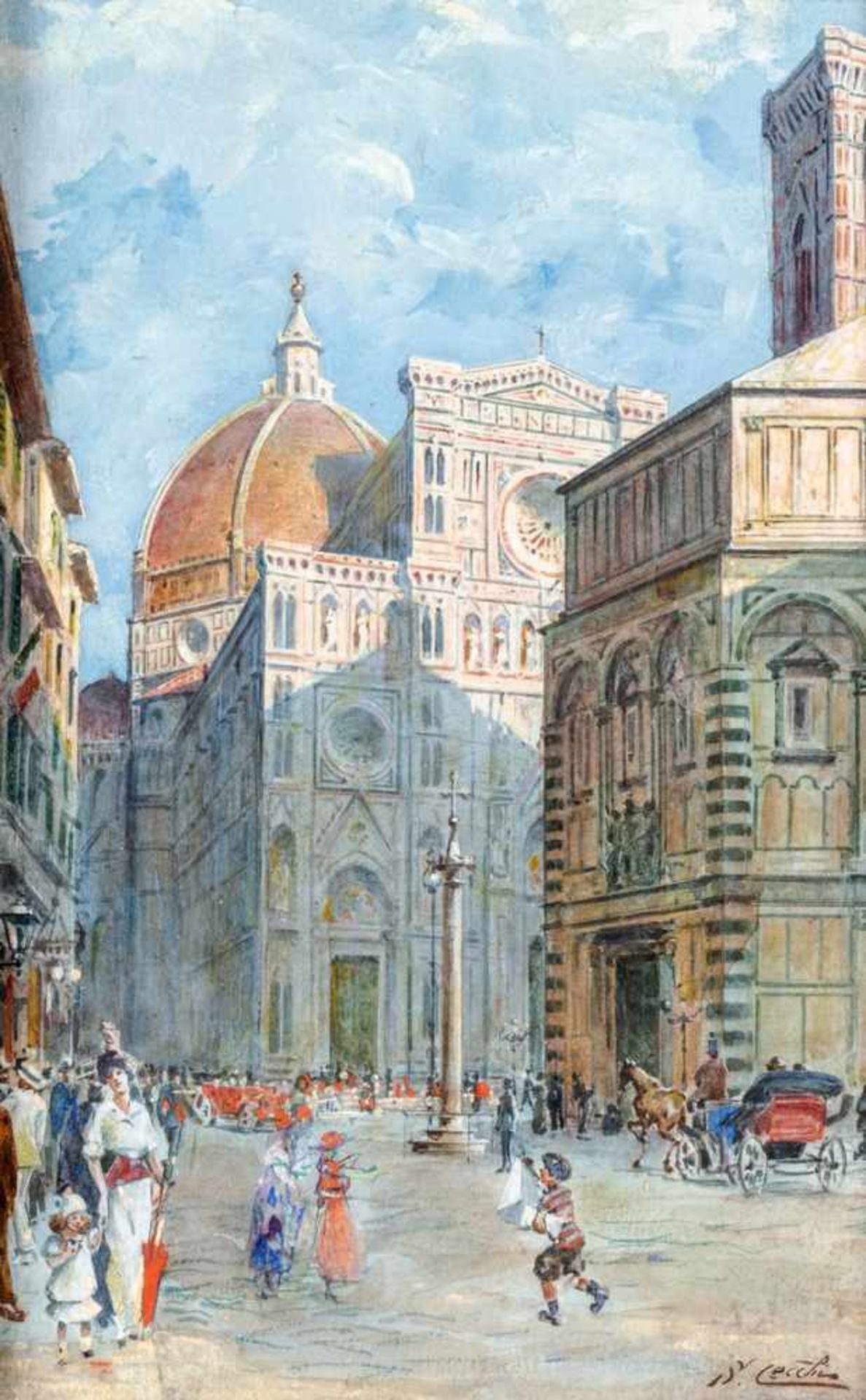 Cecchi, S.Italienischer Zeichner, 19. Jh. Aquarell. Blick auf Santa Maria del Fiore und das