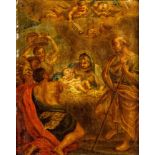 Italienischer Meister18. Jh. Öl/Kupfer. Die Anbetung Christi, darüber Engel auf Wolkensockel. 26 x