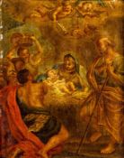 Italienischer Meister18. Jh. Öl/Kupfer. Die Anbetung Christi, darüber Engel auf Wolkensockel. 26 x