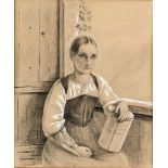 Schweizer Porträtist19. Jh. Bleistiftzeichnung. Bildnis eines sitzenden Mädchen in Tracht. 27 x 22