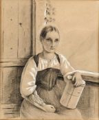 Schweizer Porträtist19. Jh. Bleistiftzeichnung. Bildnis eines sitzenden Mädchen in Tracht. 27 x 22