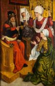 Schweizer Meister15./16. Jh. Zwei Altarflügel. Öl/Holz. Esther vor Ahasver. Unter einem Baldachin