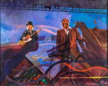 Bright, M.20. Jh. Öl/Lw. "M & J Blues". Darstellung der Blues-Legenden Muddy Waters und Johnny