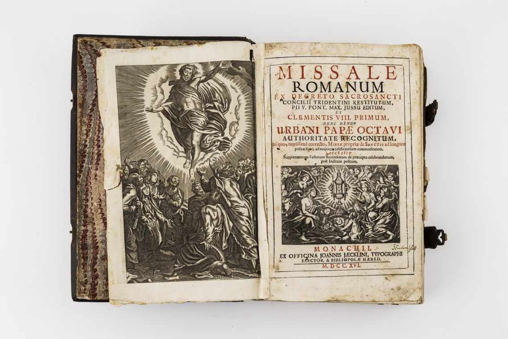 Missale RomanumMünchen, Jäcklin, 1716. Mit gestochener Titelvignette u. acht ganzseitigen