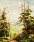 Bühler, Franz Xaver1. Hälfte 20. Jh. Öl/Pavatex. "Talblick". Blick aus einer Waldlichtung in ein