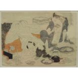 ShungaWohl Eisen, Ikeda (1791-1845) Holzschnitt. Darstellung einer erotischen Szene (Knickfalten).