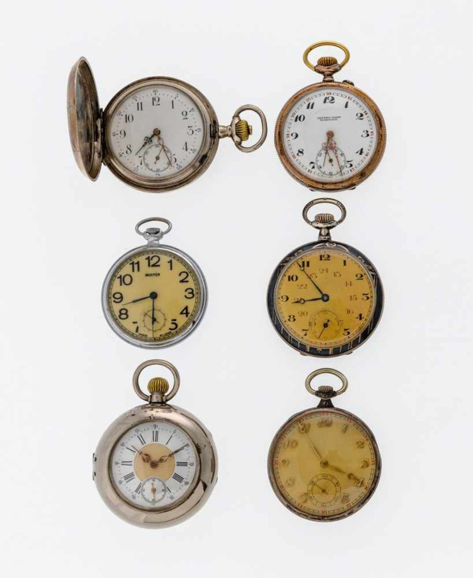 KonvolutBestehend aus sechs Taschenuhren, u.a. Alfred Nepp Rodewisch (Silber 800), Molnija (USSR),