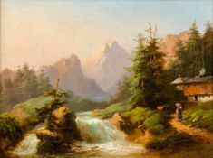 Barbarini, Gustav1840 Wien - 1909 ebd. Öl/Lw. Sommerliche Hochgebirgslandschaft mit Flusslauf und