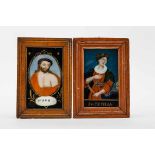Paar HinterglasbilderIn polychromer Malerei Darstellung von Jesus bzw. St. Cecilia, jeweils mit