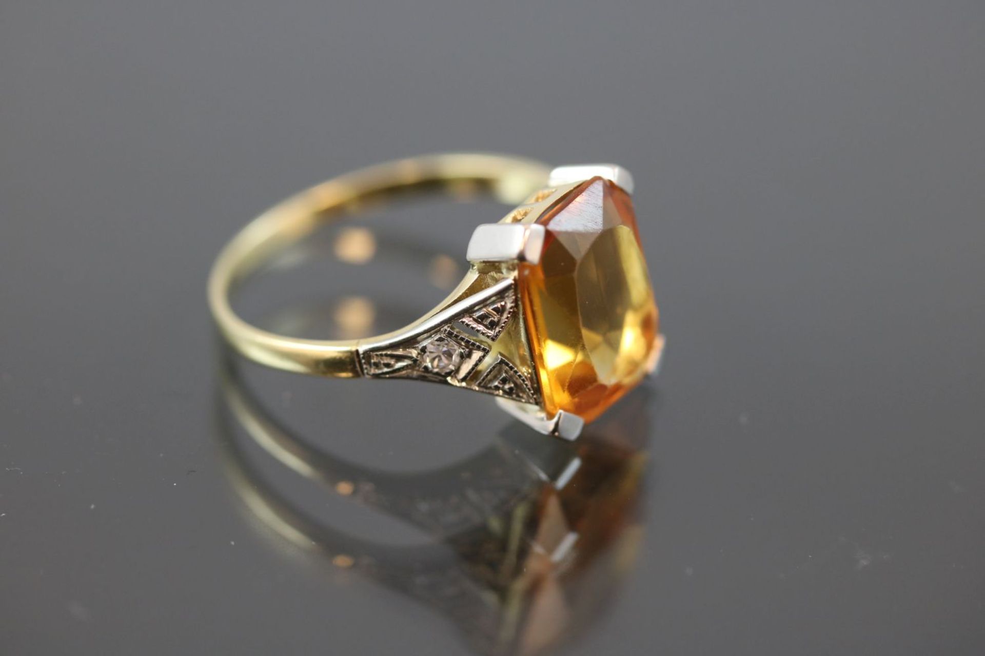 Citrin-Diamant-Ring, 750 Gelbgold3,30 Gramm 2 Diamanten, 0,02 ct., Ringgröße: 55 - Bild 3 aus 3