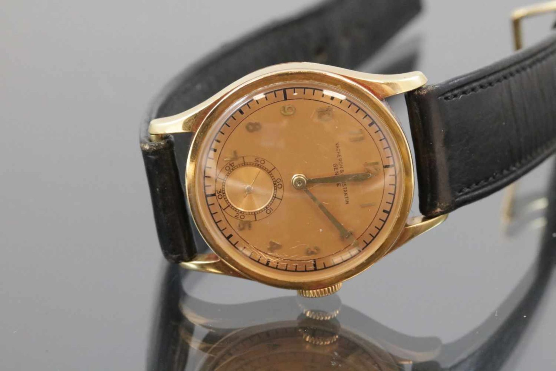 Vacheron & Constantin Uhr, 750 GoldWerk: HandaufzugBand: Schwarzes LederbandFunktion: