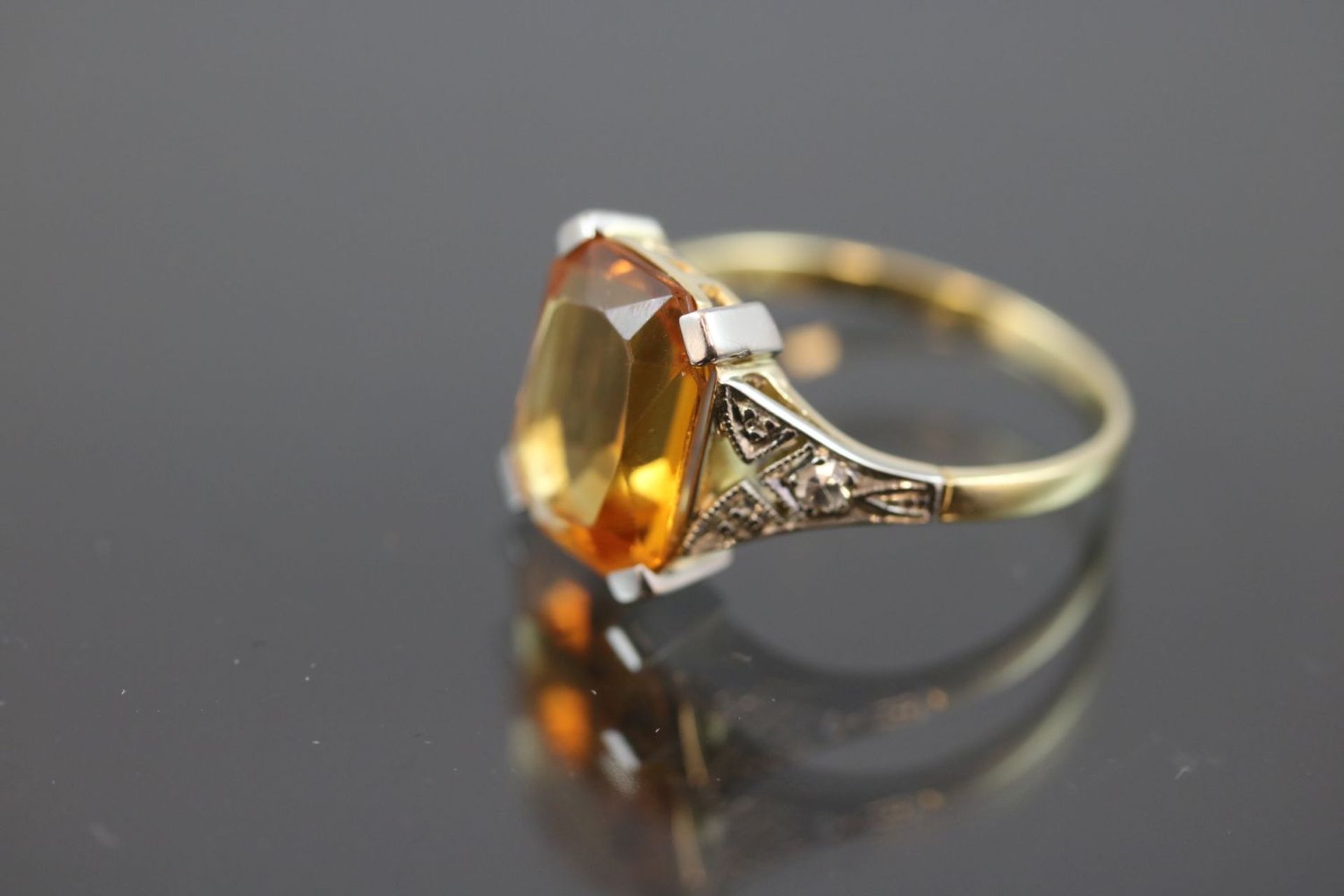 Citrin-Diamant-Ring, 750 Gelbgold3,30 Gramm 2 Diamanten, 0,02 ct., Ringgröße: 55 - Bild 2 aus 3