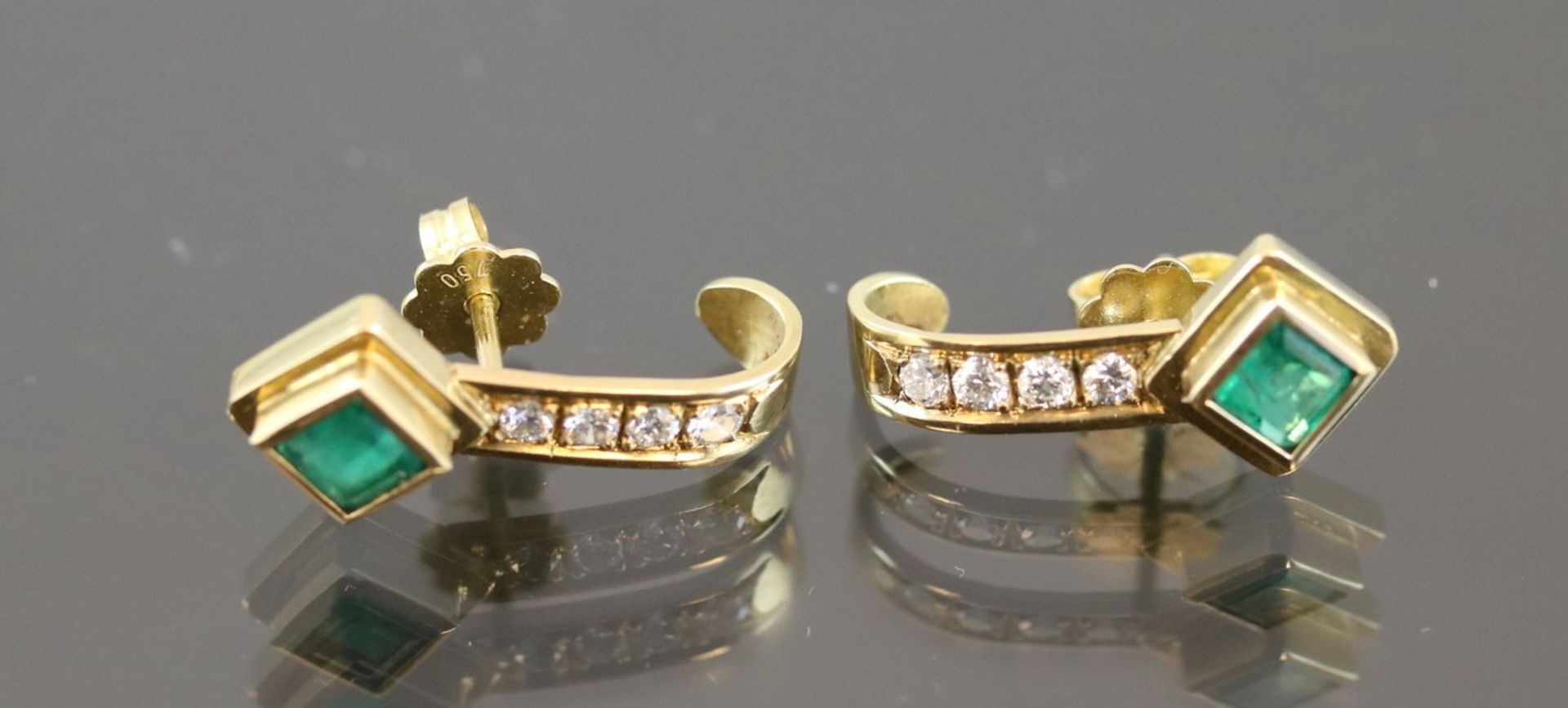 Smaragd-Brillant-Set, 750 Gelbgold34,9 Gramm Brillanten, 1,14 ct., tw/vvsi. Set besteht aus einem - Bild 3 aus 7