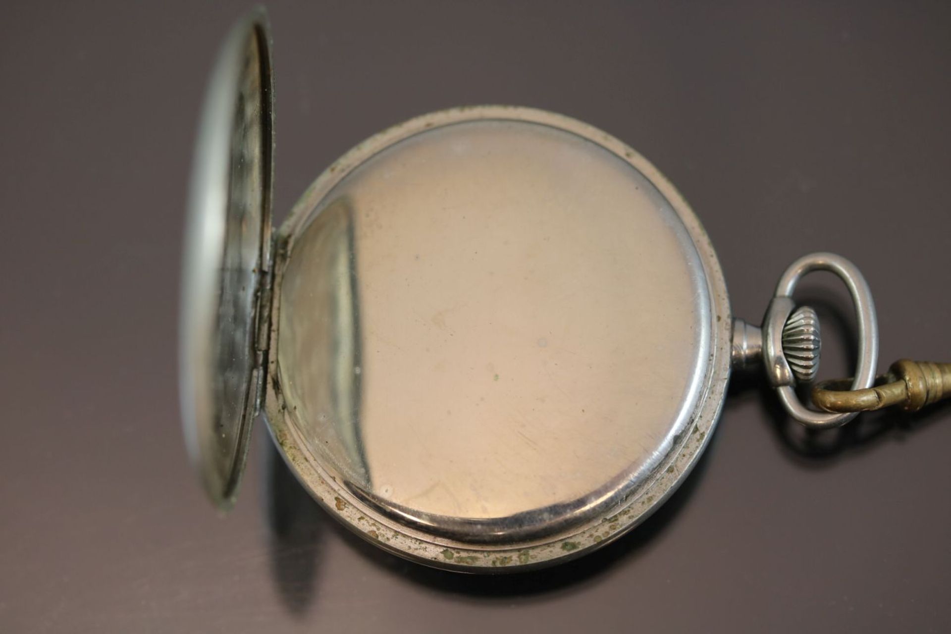 Taschenuhr-JunghansWerk: HandaufzugGehäuse Ø: 4,5 cm Mit Uhrenkette. - Bild 4 aus 7