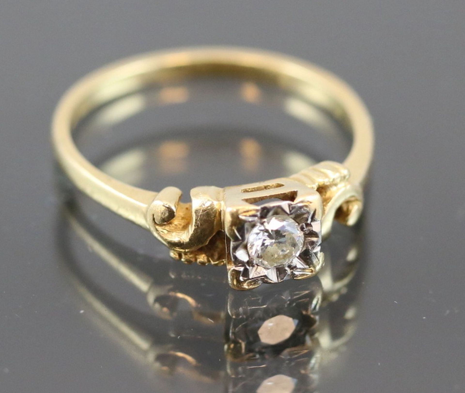 Diamant-Ring, 750 Gold2,9 Gramm 1 Diamant, 0,20 ct., w/si. Ringgröße: 55Zustand: 800 - Bild 3 aus 7