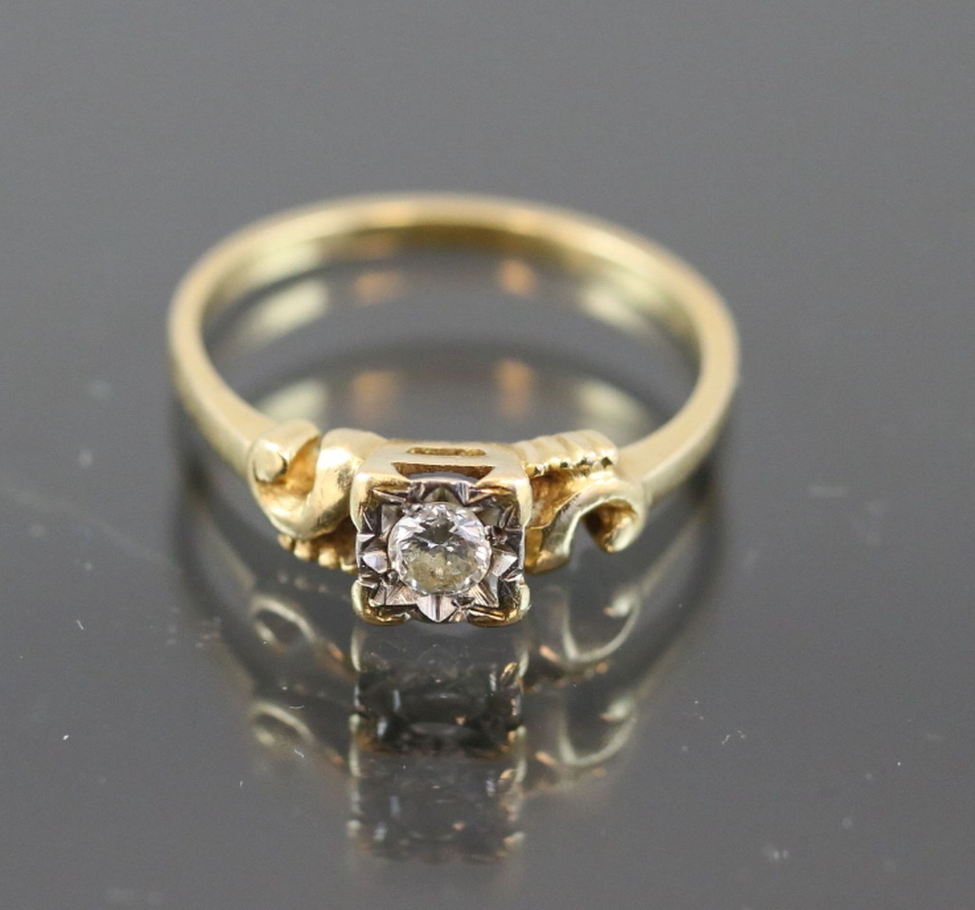 Diamant-Ring, 750 Gold2,9 Gramm 1 Diamant, 0,20 ct., w/si. Ringgröße: 55Zustand: 800 - Bild 4 aus 7