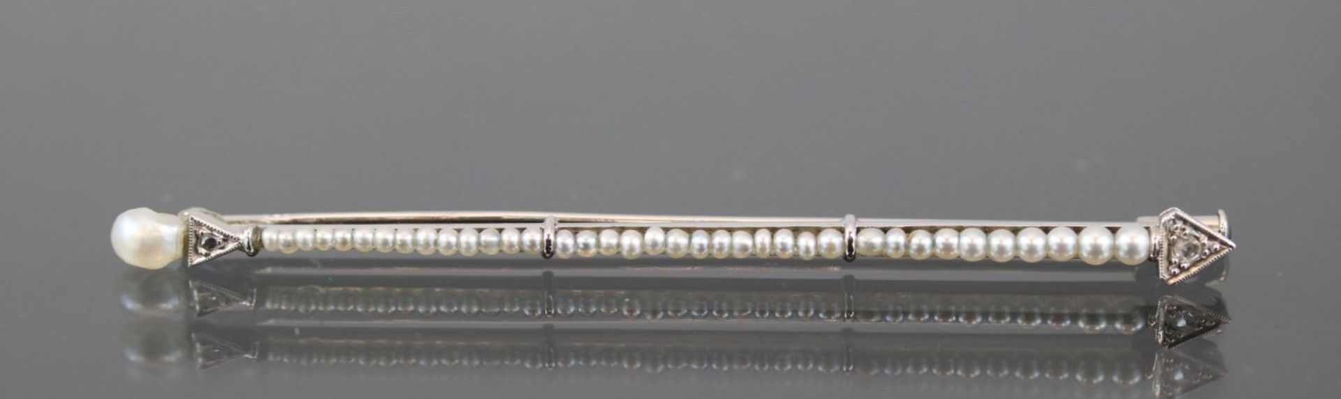 Perl-Diamant-Brosche, 585 Weißgold3 Gramm 2 Diamanten, Länge: 7 cm