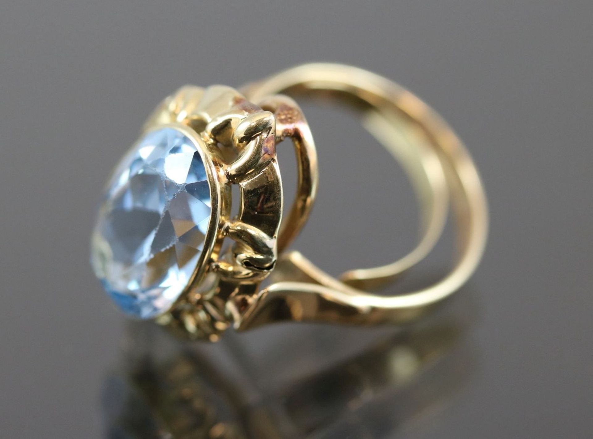 Aquamarin-Ring, 750 Gold6,3 Gramm 1 Aquamarin, Ringgröße: 55 - Bild 3 aus 7