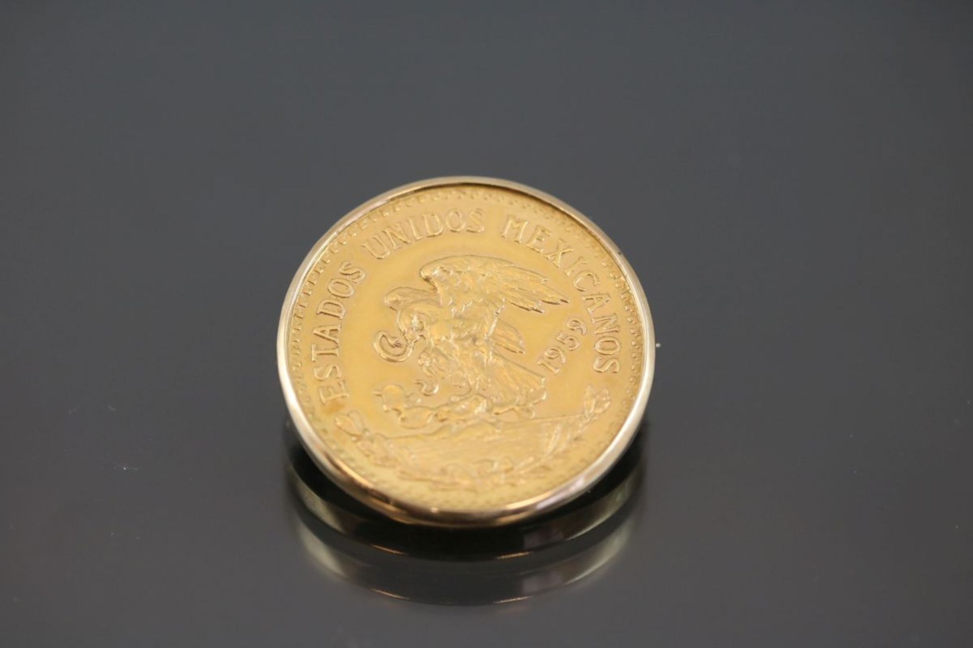 Münzbrosche 20 Pesos 1959, Fassung 585 Gelbgold20,4 Gramm