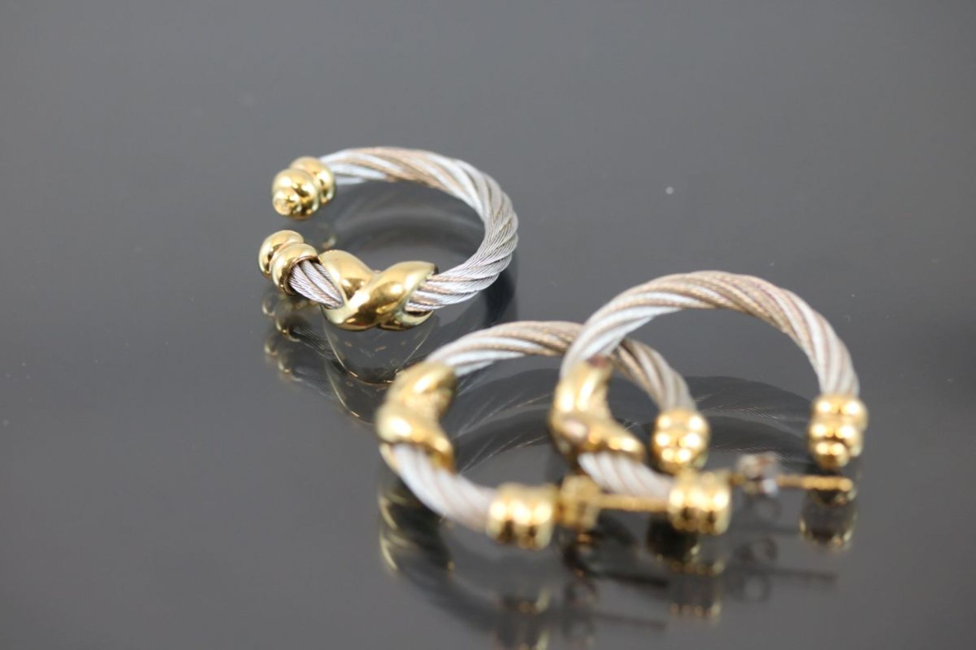 Philippe Charriol Schmuck-Set, Stahl/750 Gold14,6 Gramm Set bestehend aus Ring und Creolen. Mit - Bild 2 aus 3