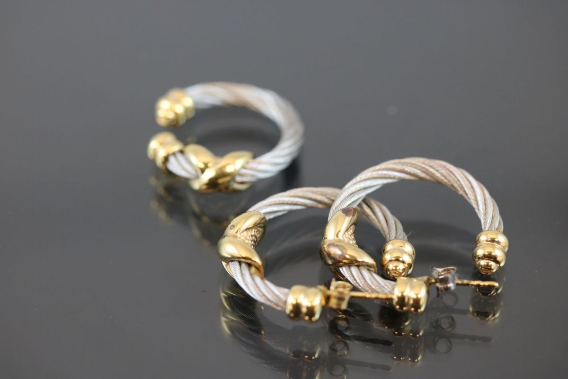 Philippe Charriol Schmuck-Set, Stahl/750 Gold14,6 Gramm Set bestehend aus Ring und Creolen. Mit - Bild 3 aus 3