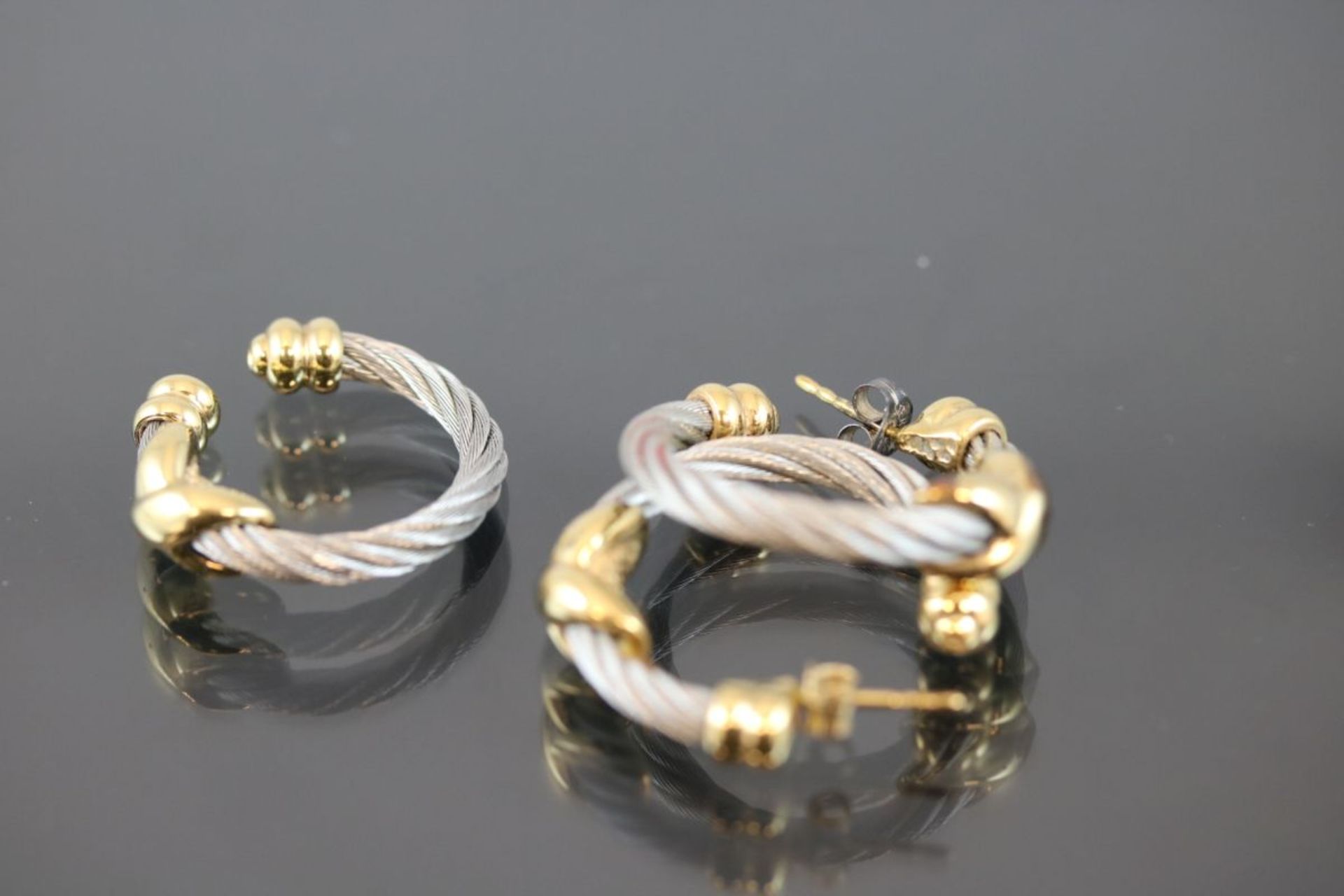 Philippe Charriol Schmuck-Set, Stahl/750 Gold14,6 Gramm Set bestehend aus Ring und Creolen. Mit