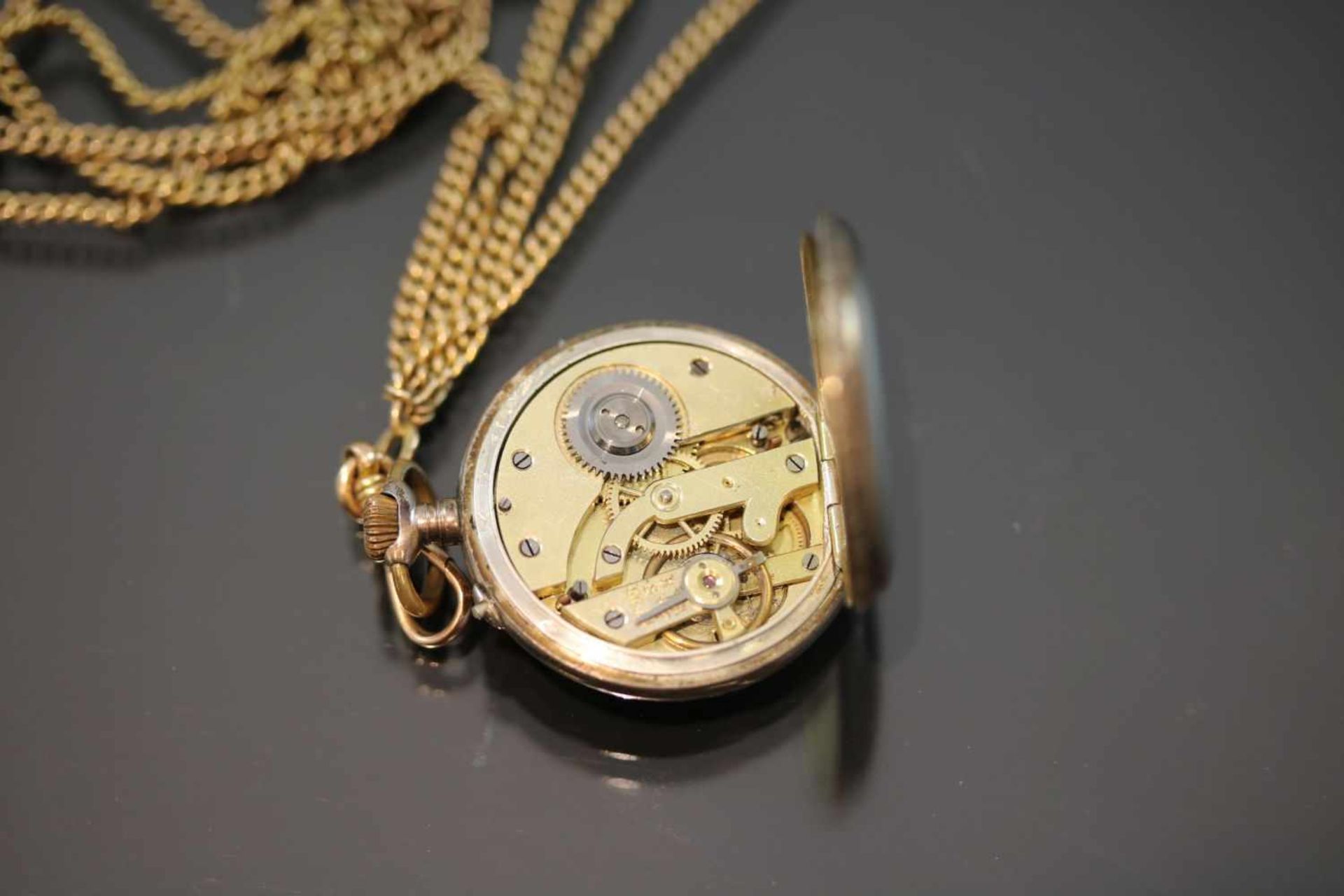 Taschenuhr mit UhrenketteSilber/Kette Union. 41 Gramm. Werk: HandaufzugGehäuse Ø: 3,2 cm - - -25. - Bild 3 aus 3