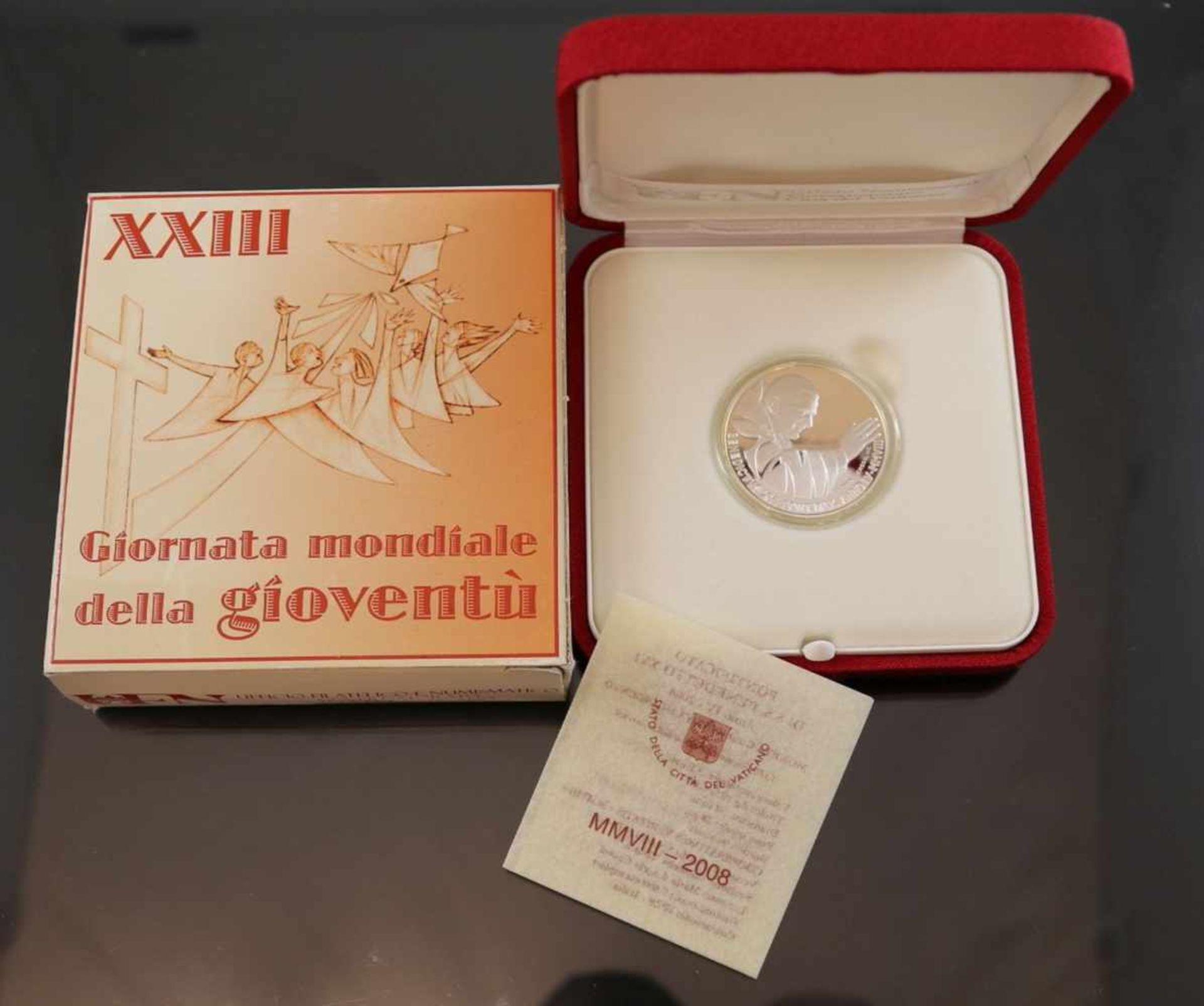 5 Euro 2008 VatikanMaterial: 925 SilberPrägebuchstabe: RGewicht: 18 Gramm Größe: 32 mm 5 Euro