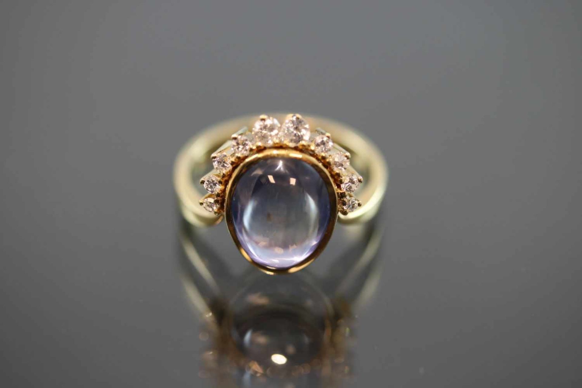 Diamant-Tansanit-Ring, 750 Gold6,5 Gramm 10 Diamanten, ca. 0,35 ct., tc/p1. Ringgröße: