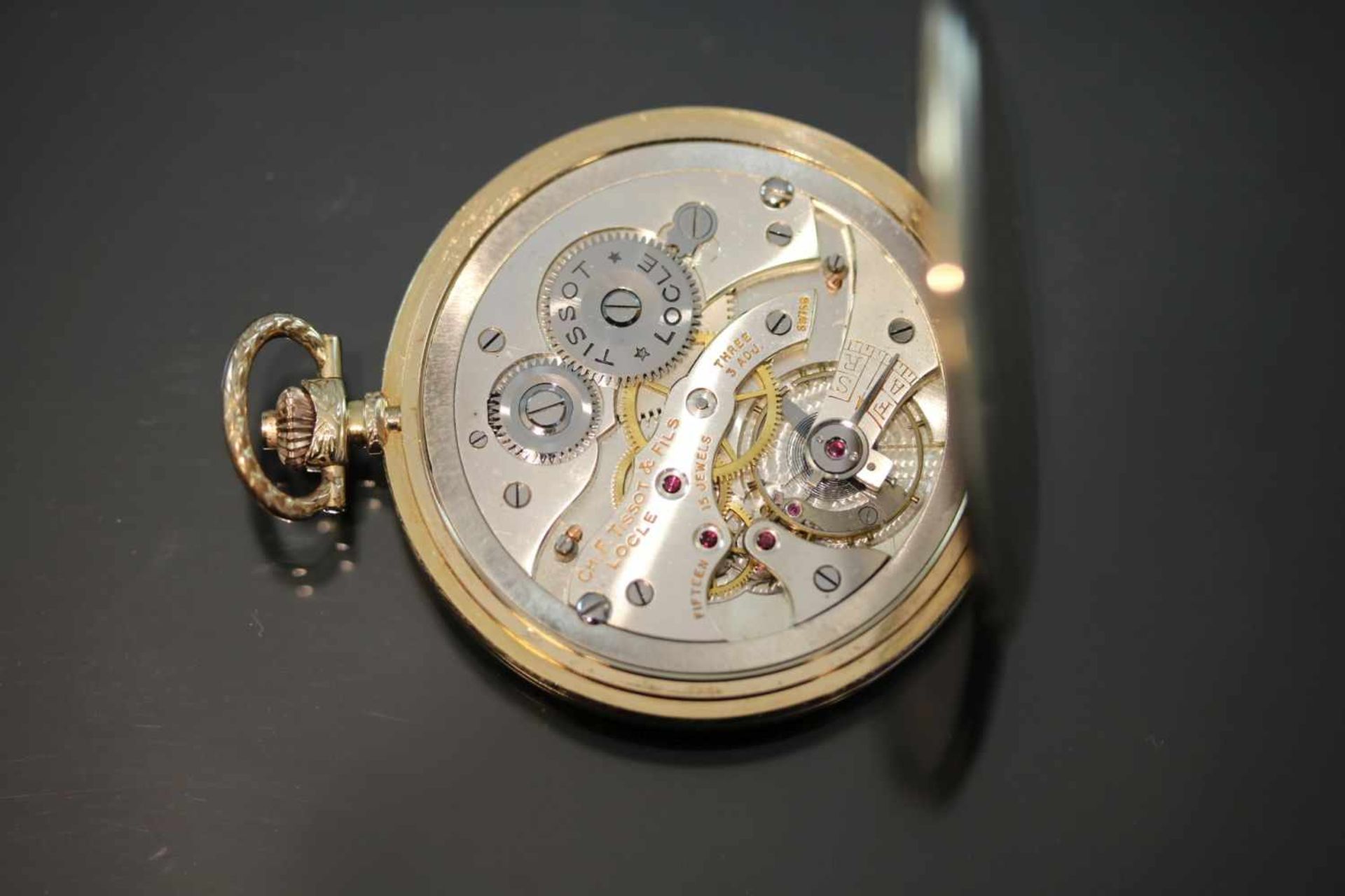 Tissot-Taschenuhr, 585 GoldWerk: HandaufzugFunktion: SekundneanzeigeGehäuse Ø: 5 cm Gewicht ges.: 72 - Bild 3 aus 3