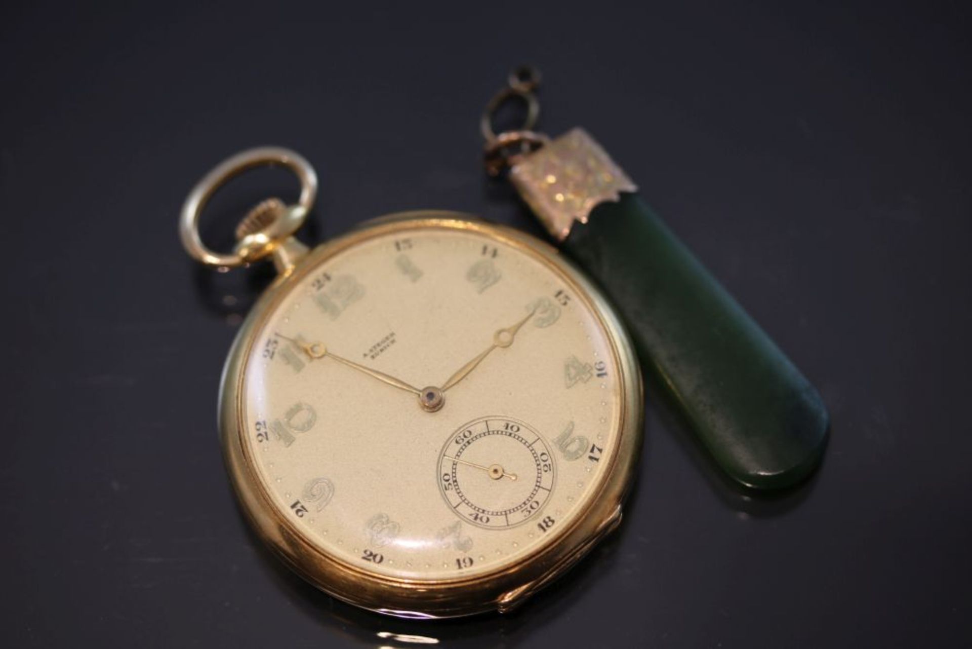 Taschenuhr A. Steger 750 GoldWerk: HandaufzugFunktion: SekundenanzeigeGehäuse Ø: 4,8 cm Taschenuhr