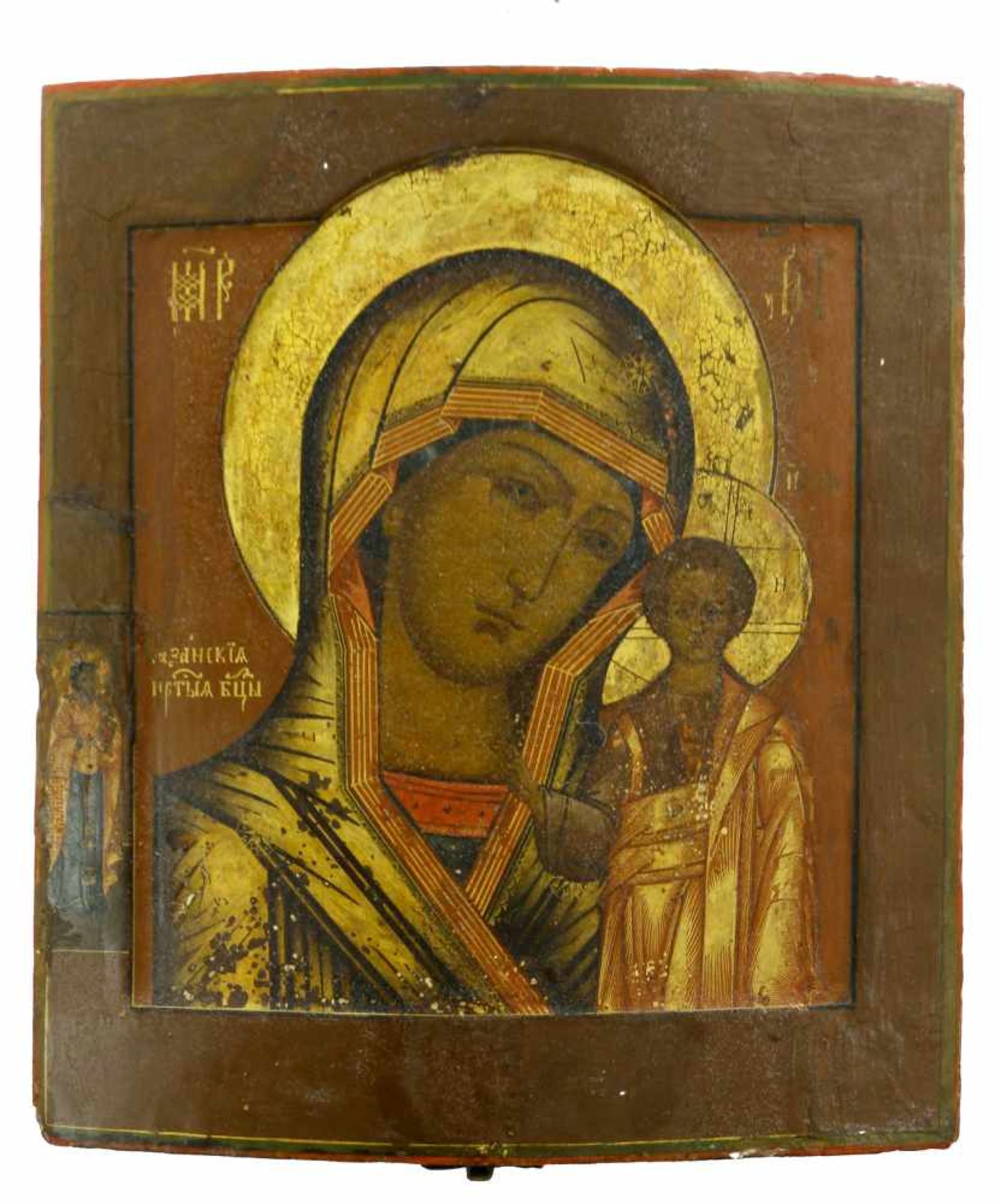 Ikone, Russland, 19. Jh.Gottesmutter von Kasan (Kasanskaja). Tempera auf Holz. 35 x 30,5 cm. Sie
