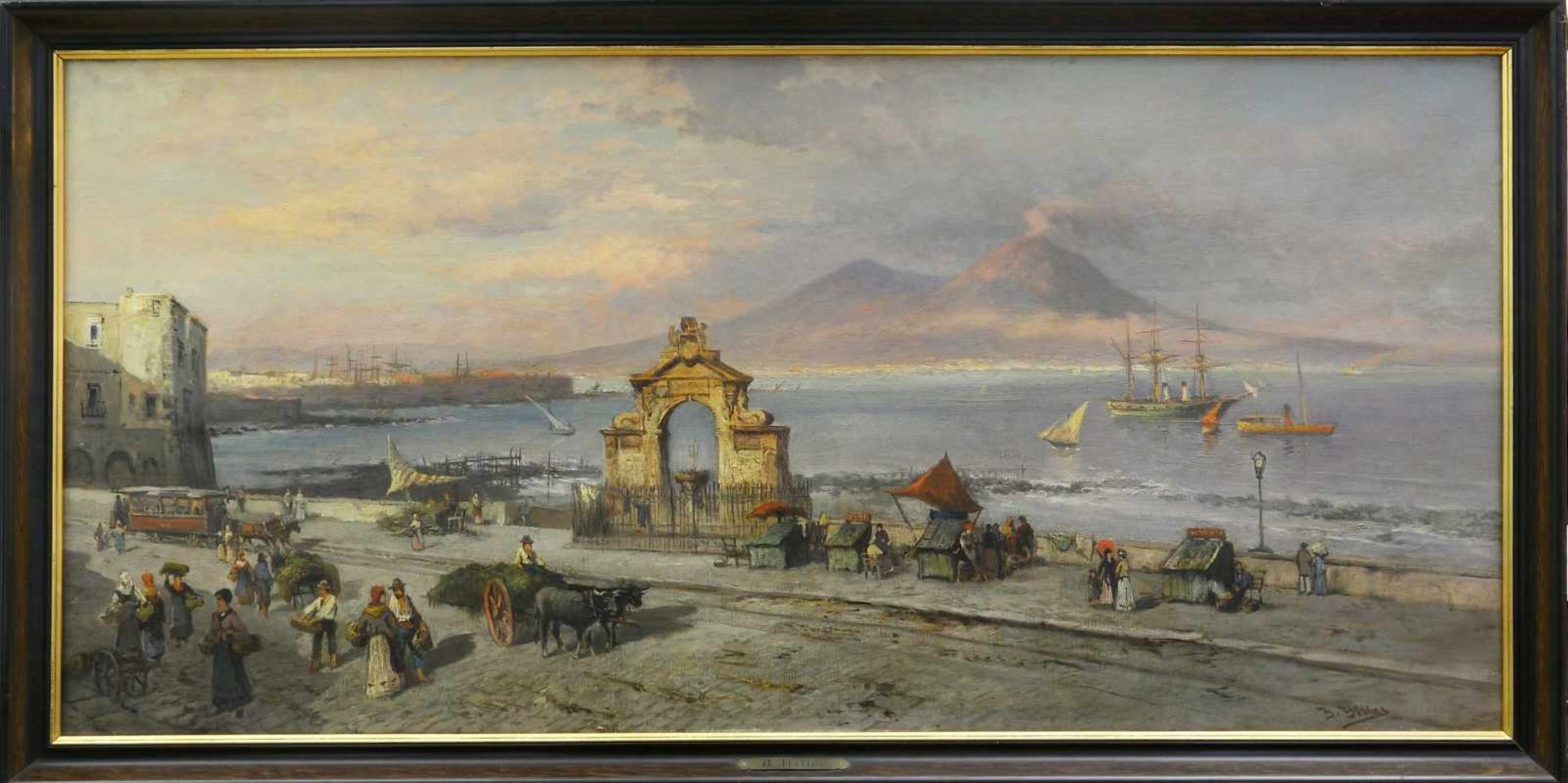 Hiller, Heinrich (1846 Berlin - 1912 ebd.)Die Bucht von Neapel mit Blick auf den Vesuv, mit - Image 2 of 3