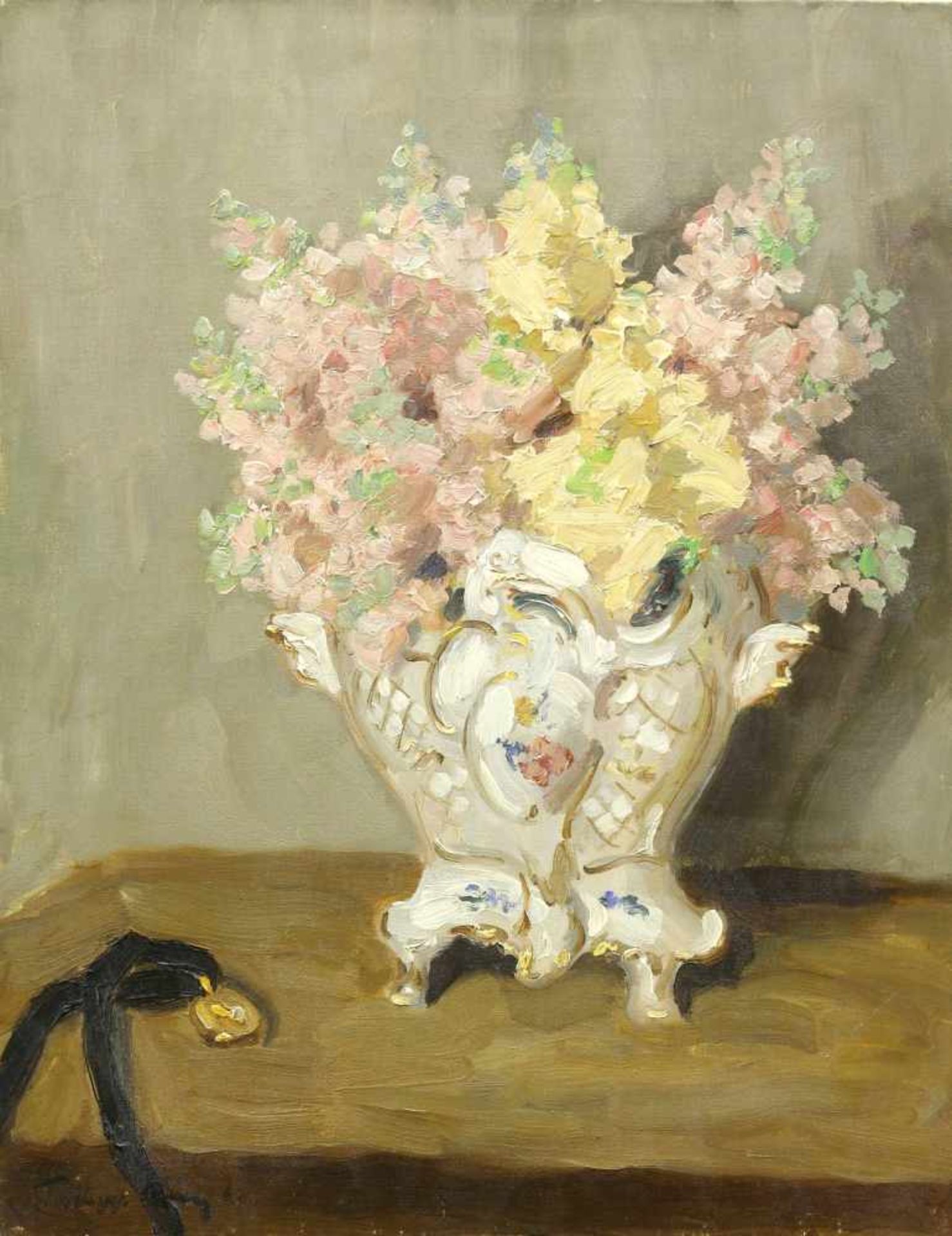 Klein, Philipp (1871 Mannheim - 1907 Hornegg am Neckar)Stillleben mit Blumen in einer Porzellanvase.