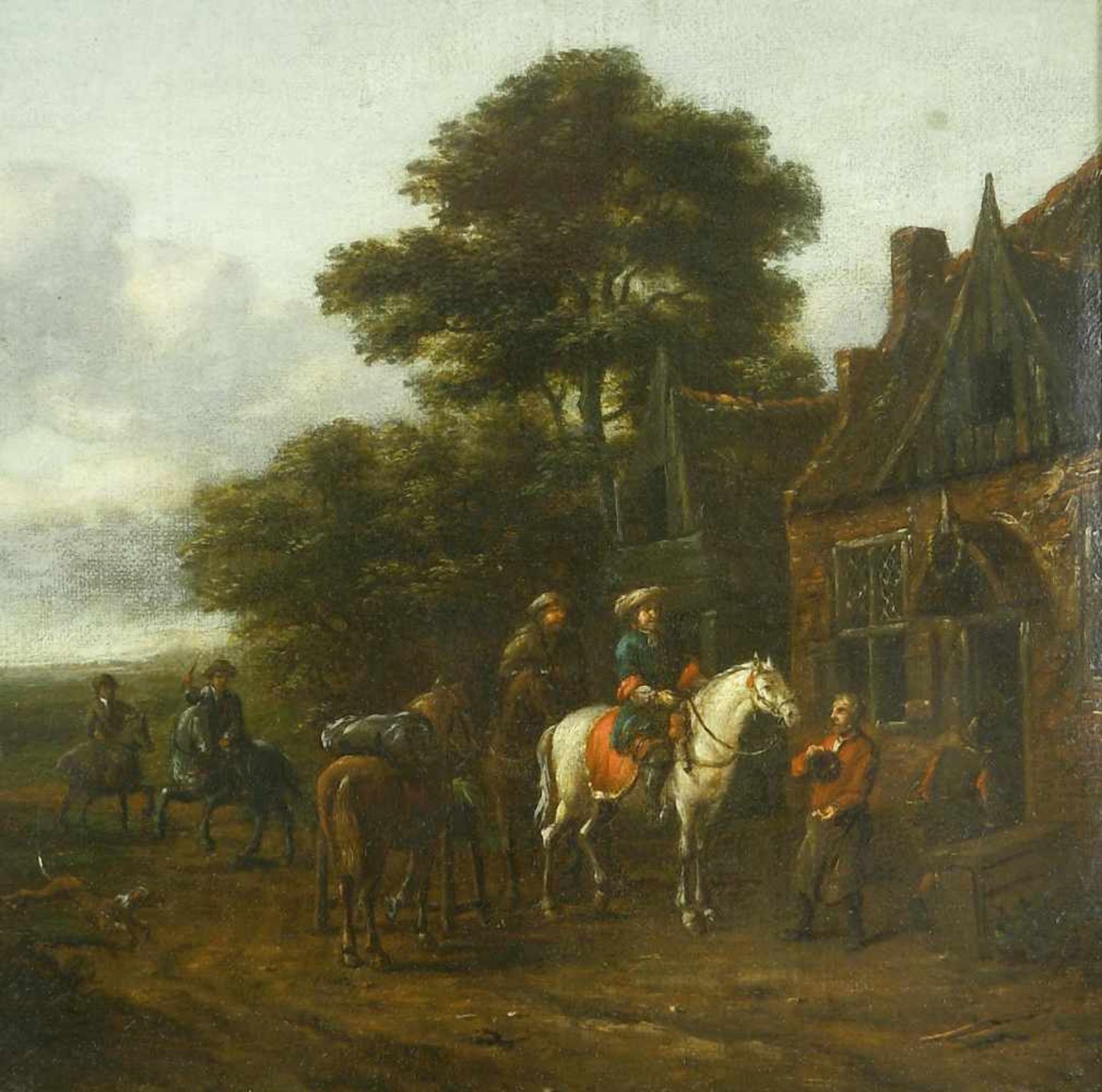 Gael, Barend (1635 Haarlem - 1698 Amsterdam)Reiter vor einem Haus. Öl auf Leinwand, doubliert. 32