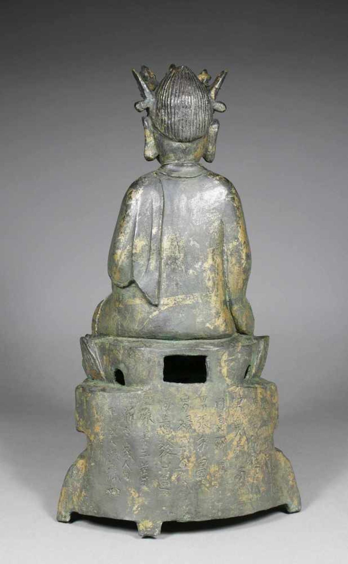 Figur, Bronze, Buddha, Ming - DynastieIn Meditationshaltung sitzend. Auf Lotosblatt - Thron. Reste - Bild 2 aus 4