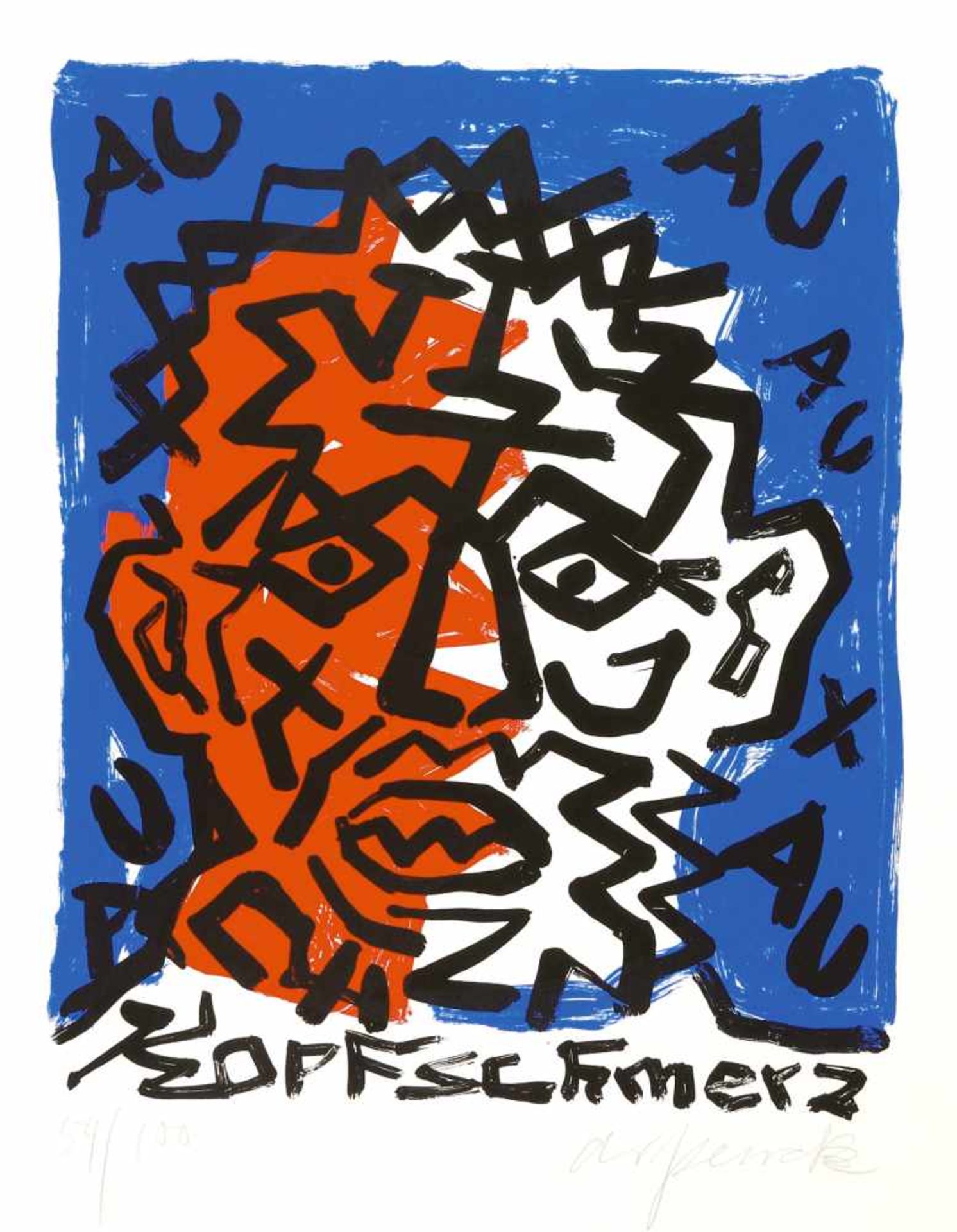 Penck, A. R. (d.i. Ralf Winkler, 1939 Dresden - 2017 Zürich)Kopfschmerz. 1987. Farblithographie