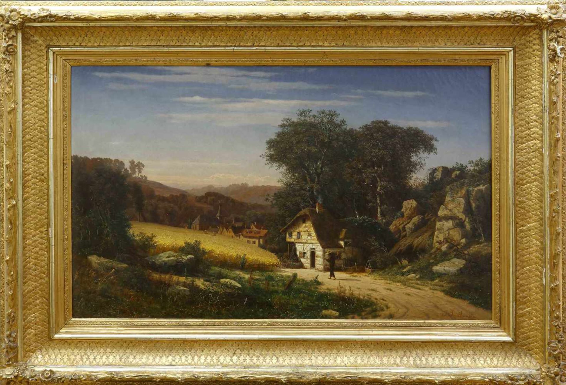 Jansen, Johann Joseph (1829 Aachen - 1905 Düsseldorf)Sommerlandschaft. 1855. Öl auf Leinwand. 64,5 x - Bild 2 aus 3