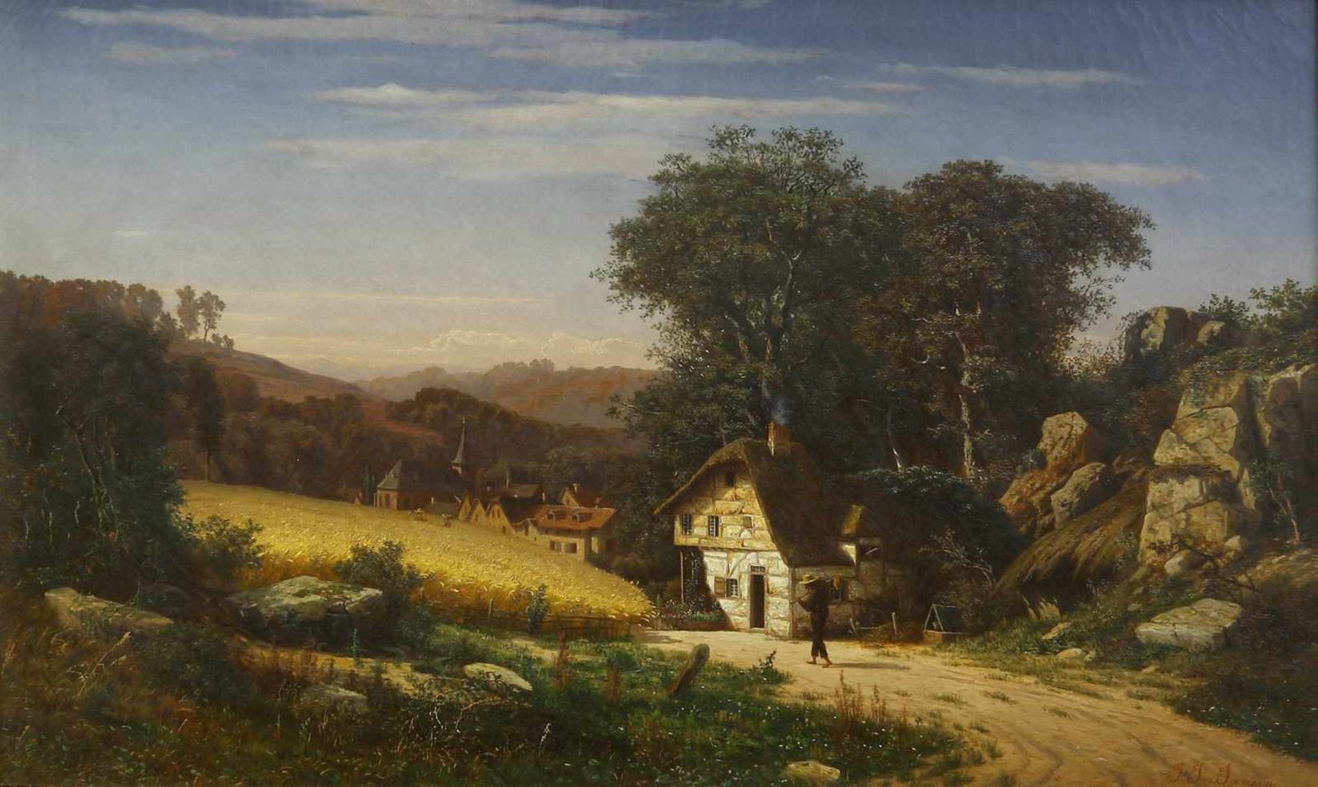 Jansen, Johann Joseph (1829 Aachen - 1905 Düsseldorf)Sommerlandschaft. 1855. Öl auf Leinwand. 64,5 x