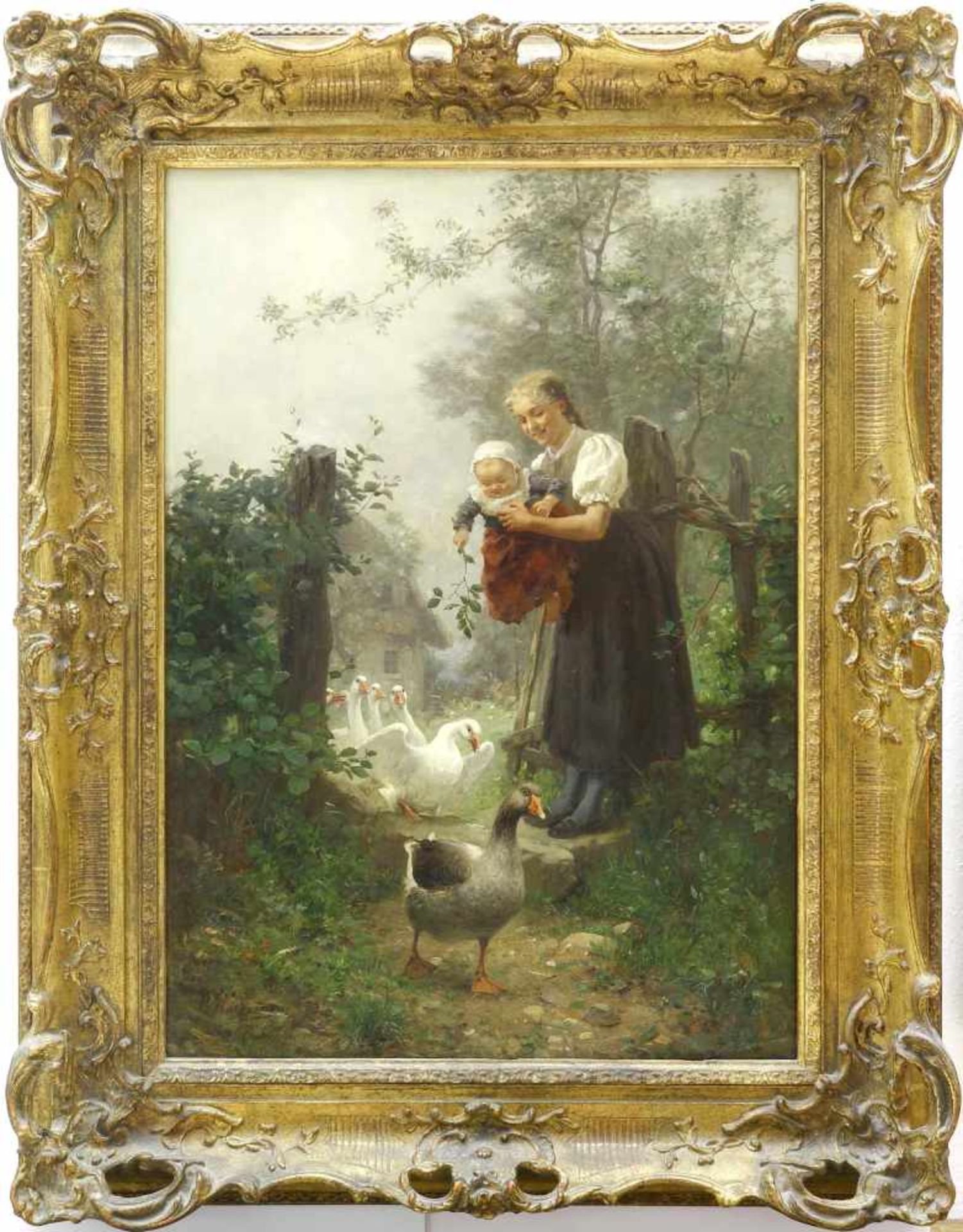 Hasemann, Wilhelm (1850 Mühlberg a. d. Elbe - 1913 Gutach) Am Gartenpförtchen. Ein Bauernmädchen mit - Bild 2 aus 4