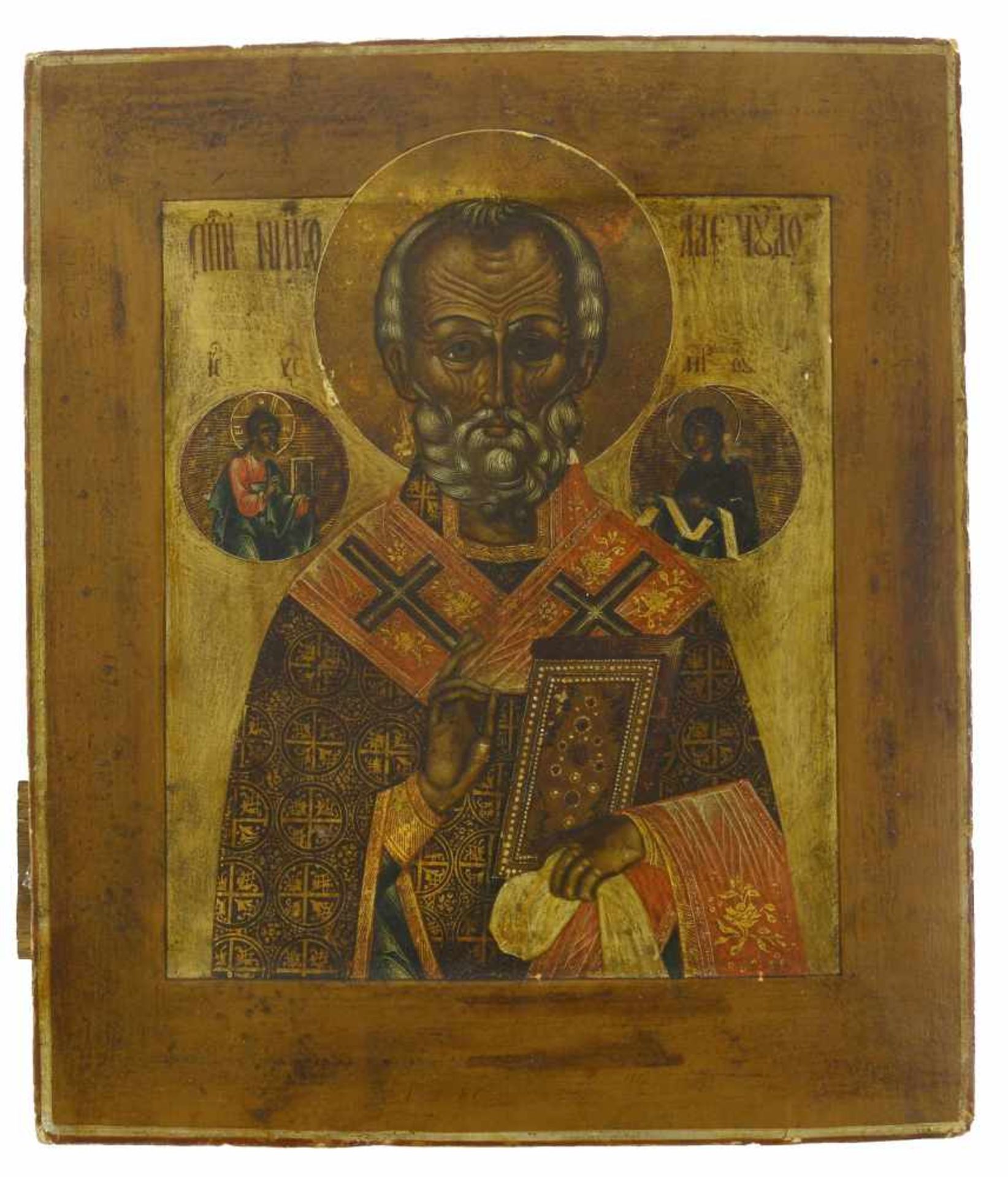 Ikone, Russland, 19. Jh.Der Hl. Nikolaus. Tempera auf Holz. 31 x 27 cm.