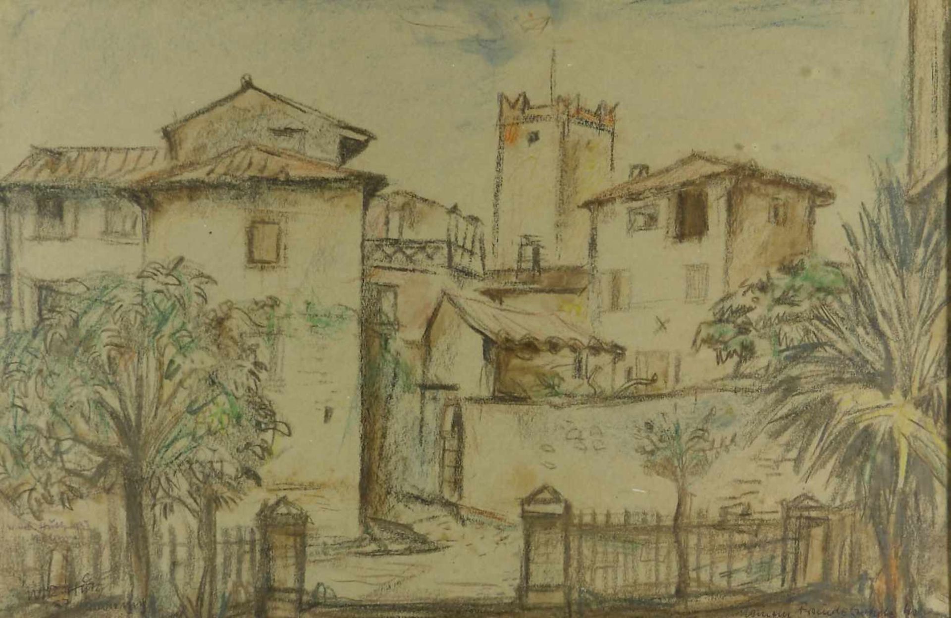 Huth, Willy Robert (1890 Erfurt - 1977 Amrum)Malcesine, Rovigo, Italien. 1937. Farbkreide auf grauem