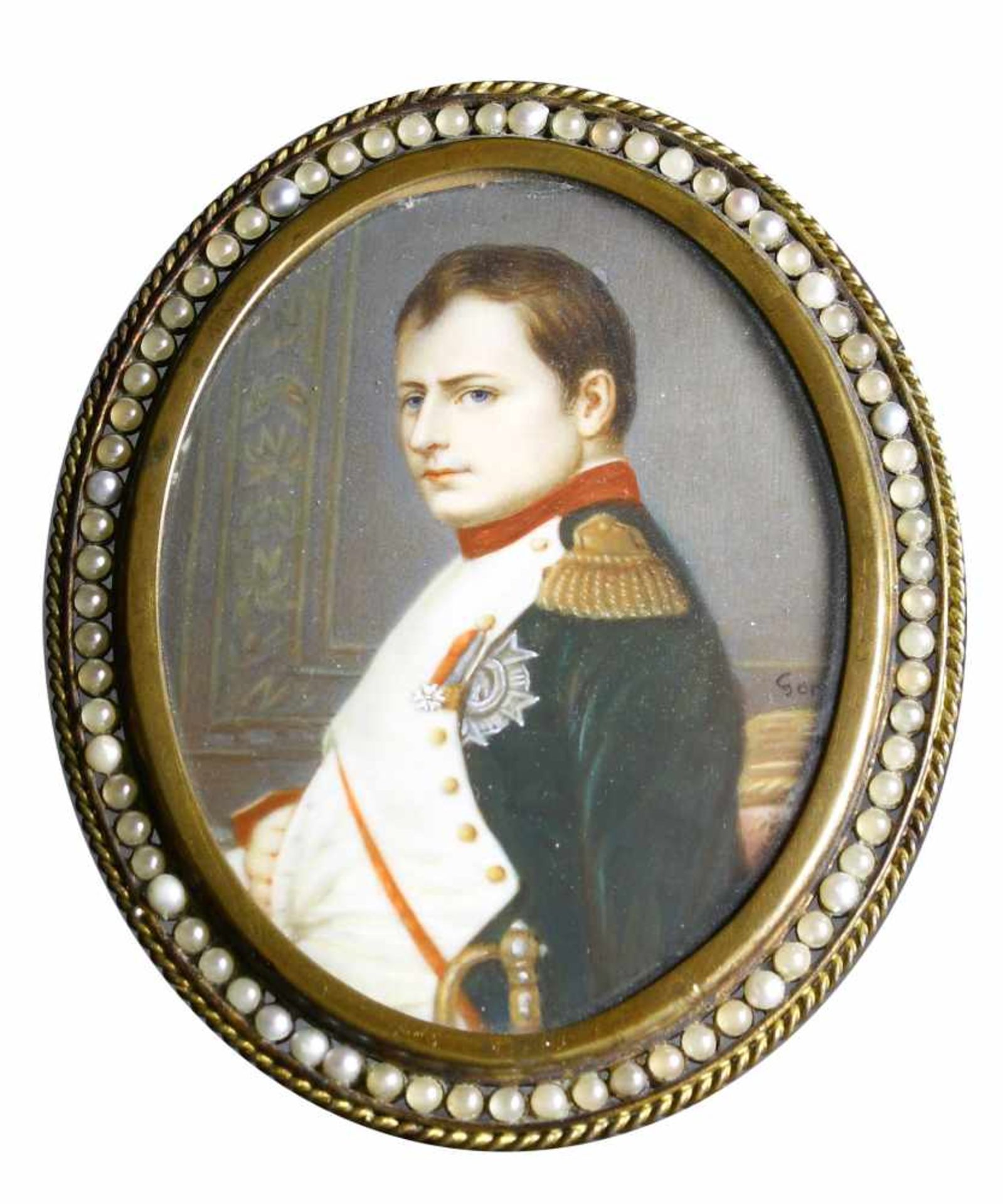 Miniatur, Gare, G. (London um 1810) Napoleon Bonaparte. Mit zum Betrachter zugewandtem Blick. Anfang