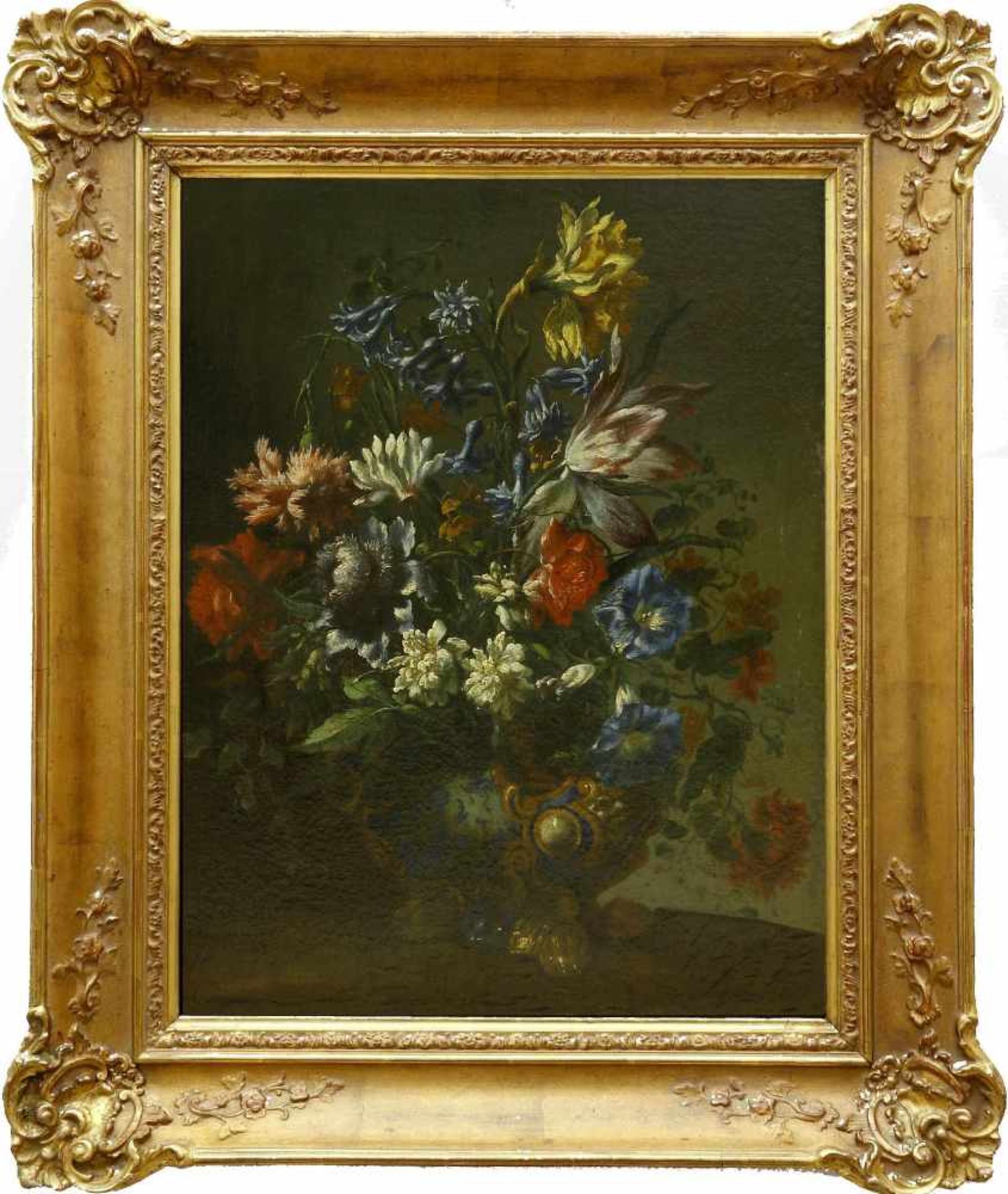 Stilllebenmaler des 19. Jh. Opulentes Blumenbouquet in einer Vase. Öl auf Leinwand auf Holz. 55 x - Bild 2 aus 3