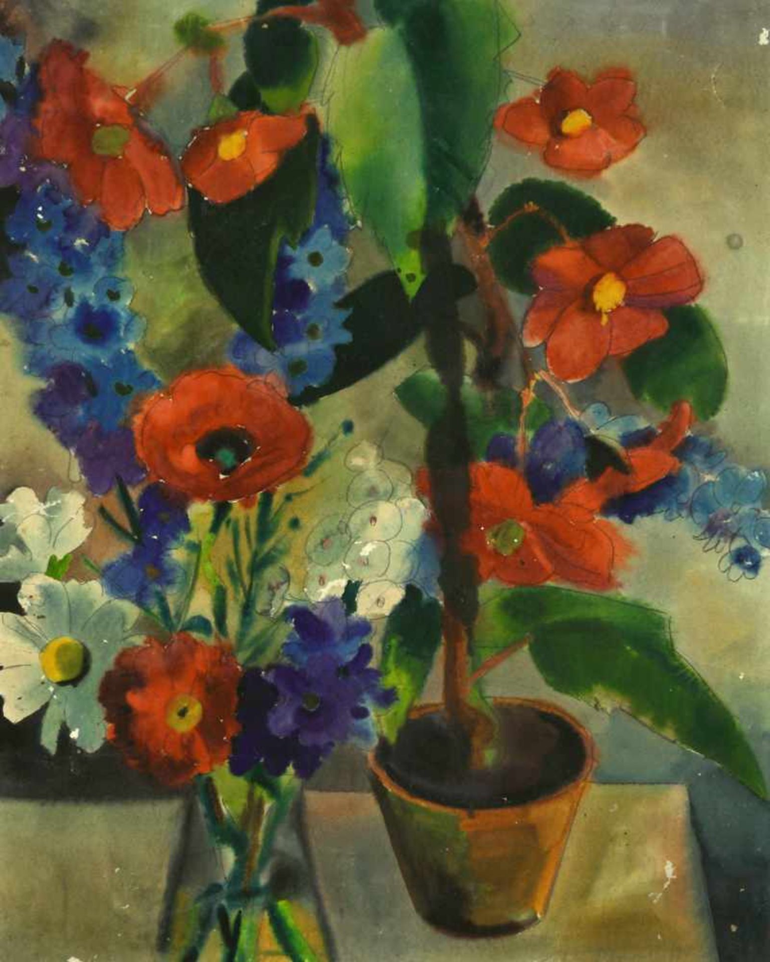 Oltmanns, Willi (1905 Bant/Wilhelmshaven - 1979 Delmenhorst)Blumenstillleben. Aquarell. 61 x 49